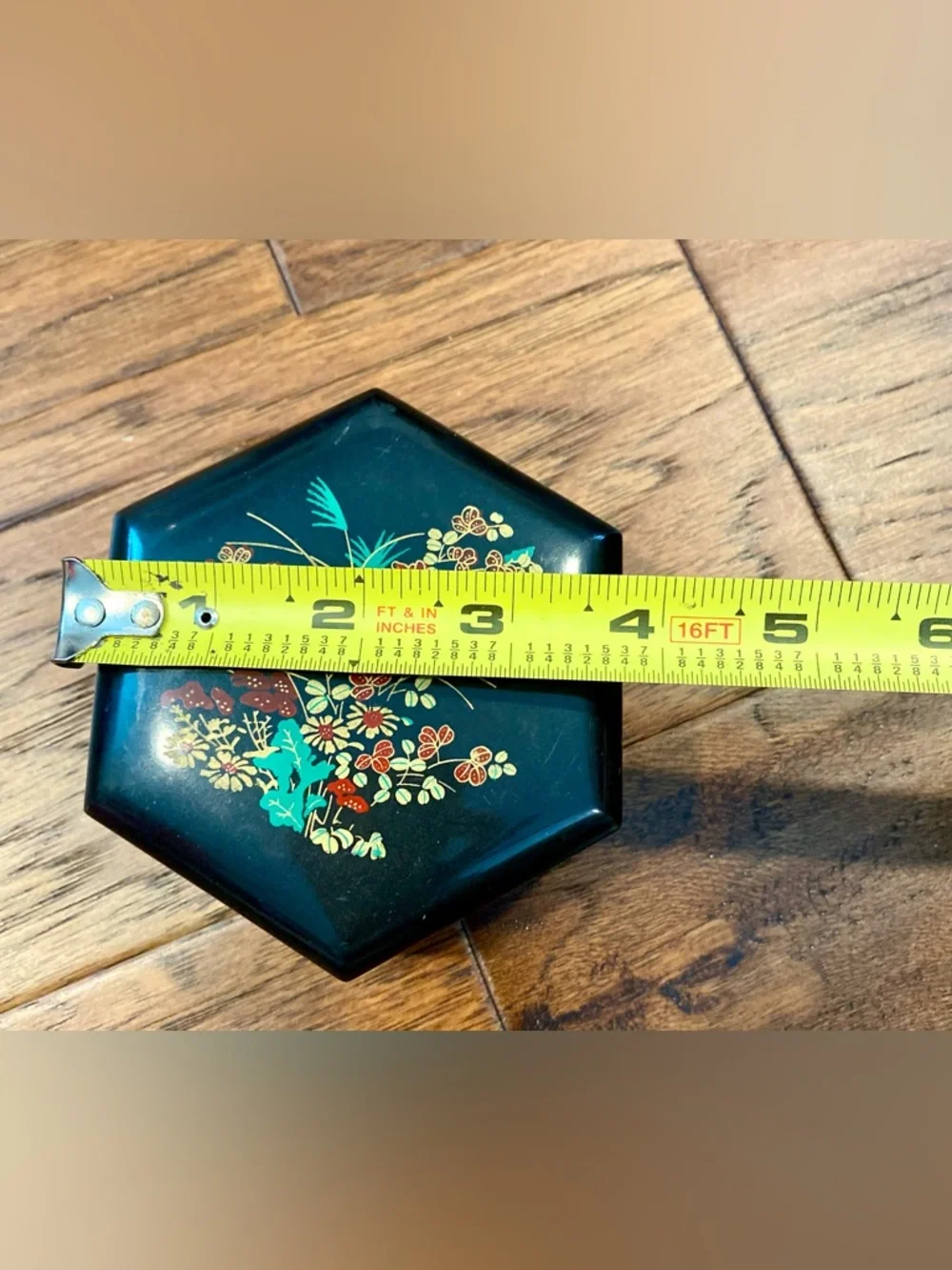 Vintage Black Gold Nesting‎ Floral Jewelry Boxes, Retro Black Set of 2